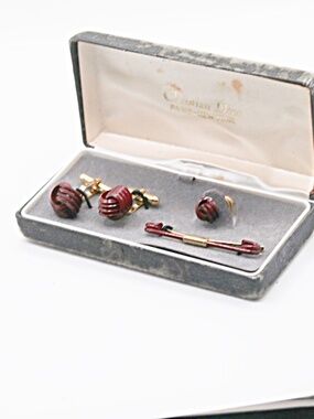 Christian Dior Cuff Links+Tie Tack+Collar Bar Set